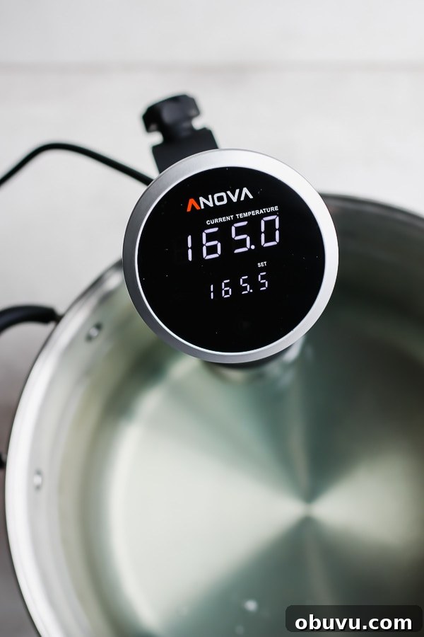 Tender Sous Vide Pork Shoulder Recipe for Juicy, Fall-Apart Meat 6 Picture of the temp in the sous vide bath.