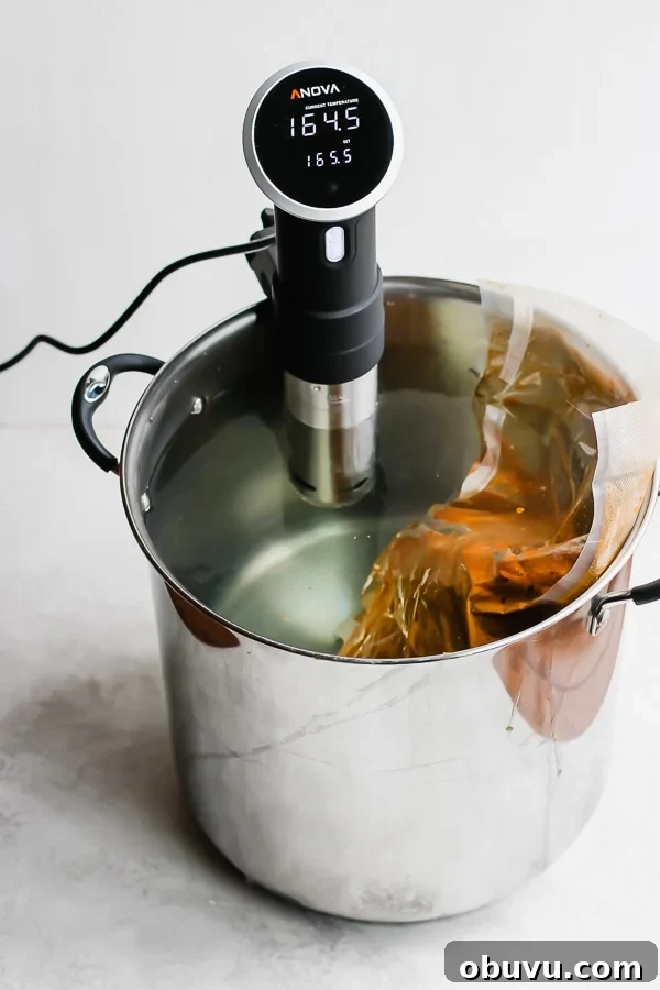 Tender Sous Vide Pork Shoulder Recipe for Juicy, Fall-Apart Meat 7 Picture of the pork shoulder in the sous vide.