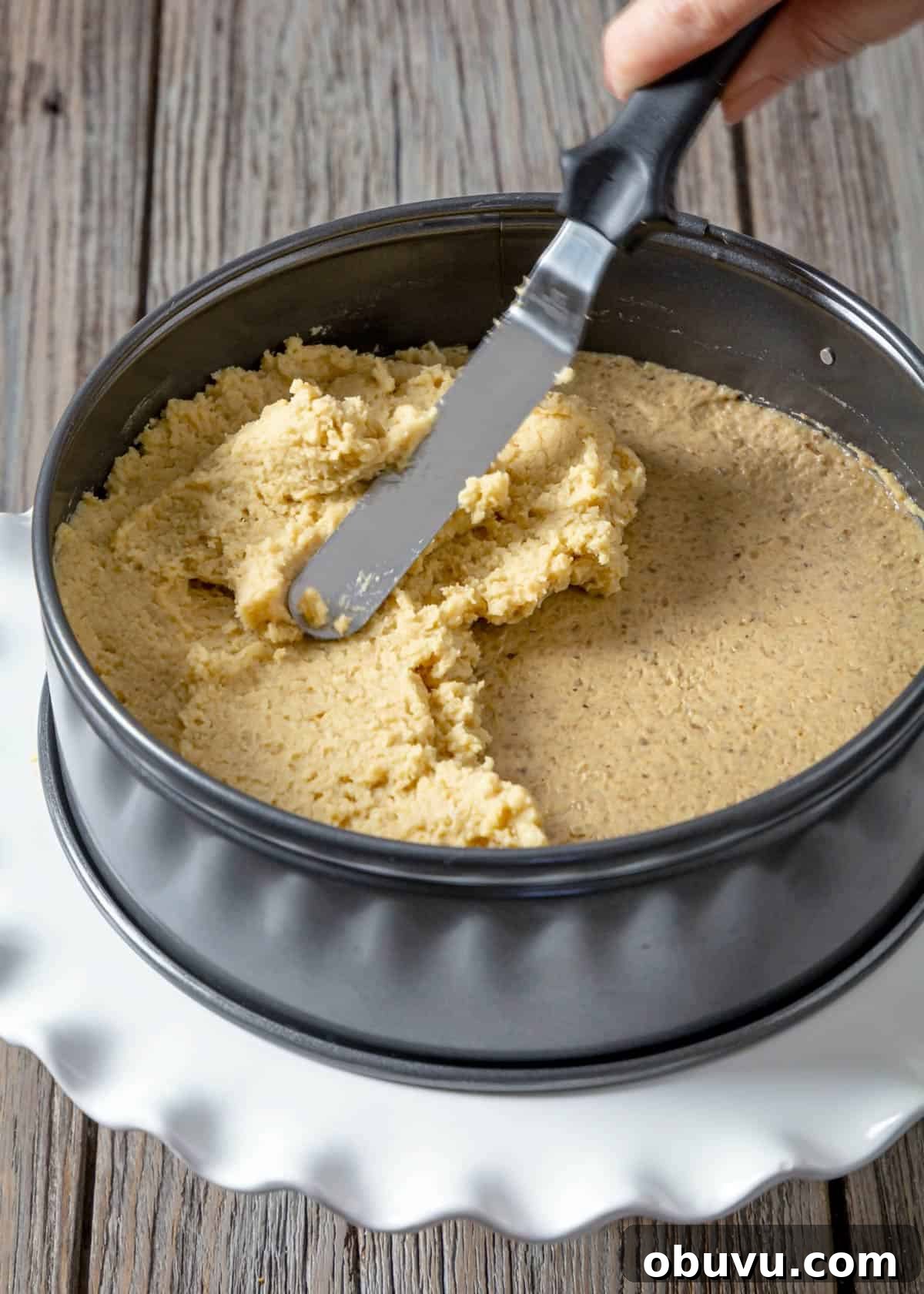 No-Bake Serbian Sand Cake Recipe — Traditional No-Heat Dessert 8 Layering pudding walnut mixture over pudding graham cracker crumbs mixture in a springform pan.