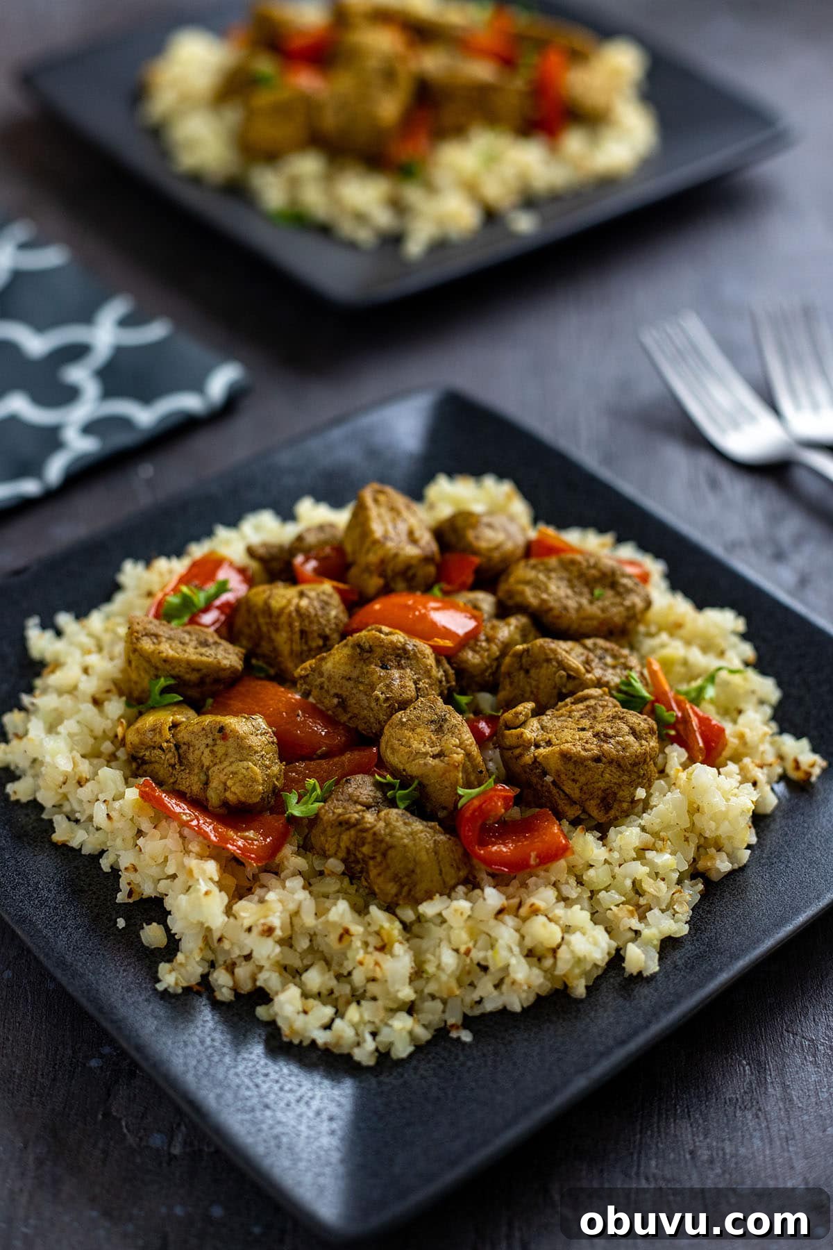 Keto Pork Curry with Cauliflower Rice Bowl 2 Pork curry over cauliflower rice