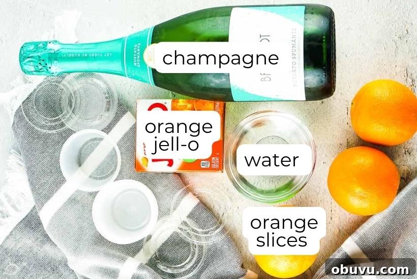 Mimosa Jello Shots Recipe: Sparkling Champagne Party Treat 3 ingredients needed to make mimosa jello shots with orange jello