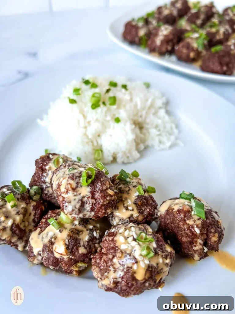 A plate of firecracker meatballs and rice.