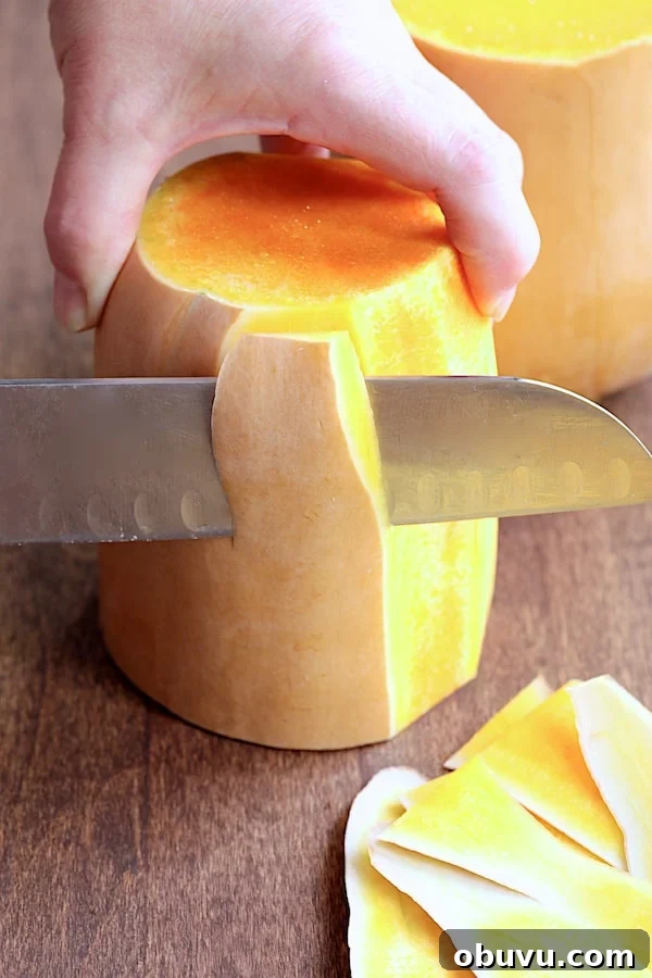 Photo showing how to peel butternut squash.