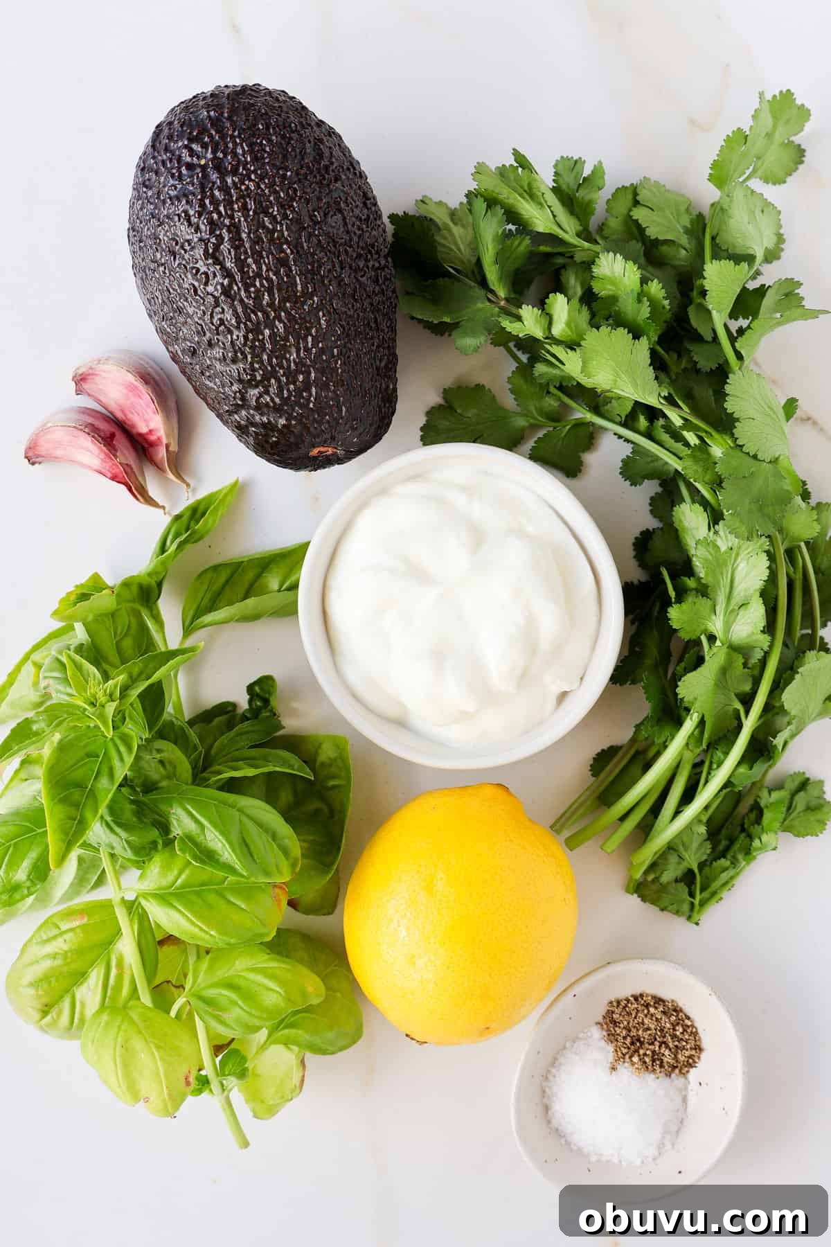 Creamy Avocado Green Goddess Dressing Recipe 4 Ingredients shown to make the recipe.