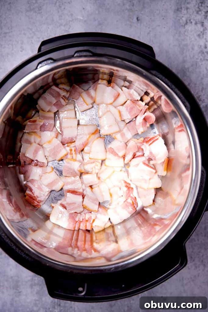 Authentic Charro Beans Recipe (Ranchero Beans) 5 chopped bacon in an instant pot