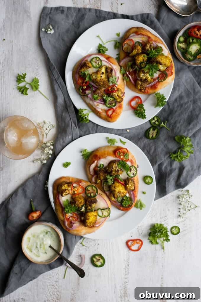 Naan bread pizza with chillies and roasted cauliflower | via @annabanana.co