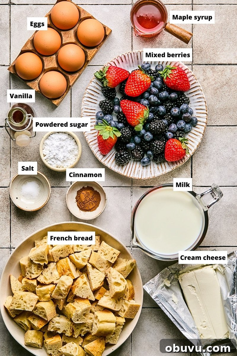 Berries and Cream French Toast Casserole Recipe 3 Ingredients used to make a berries and cream French toast casserole