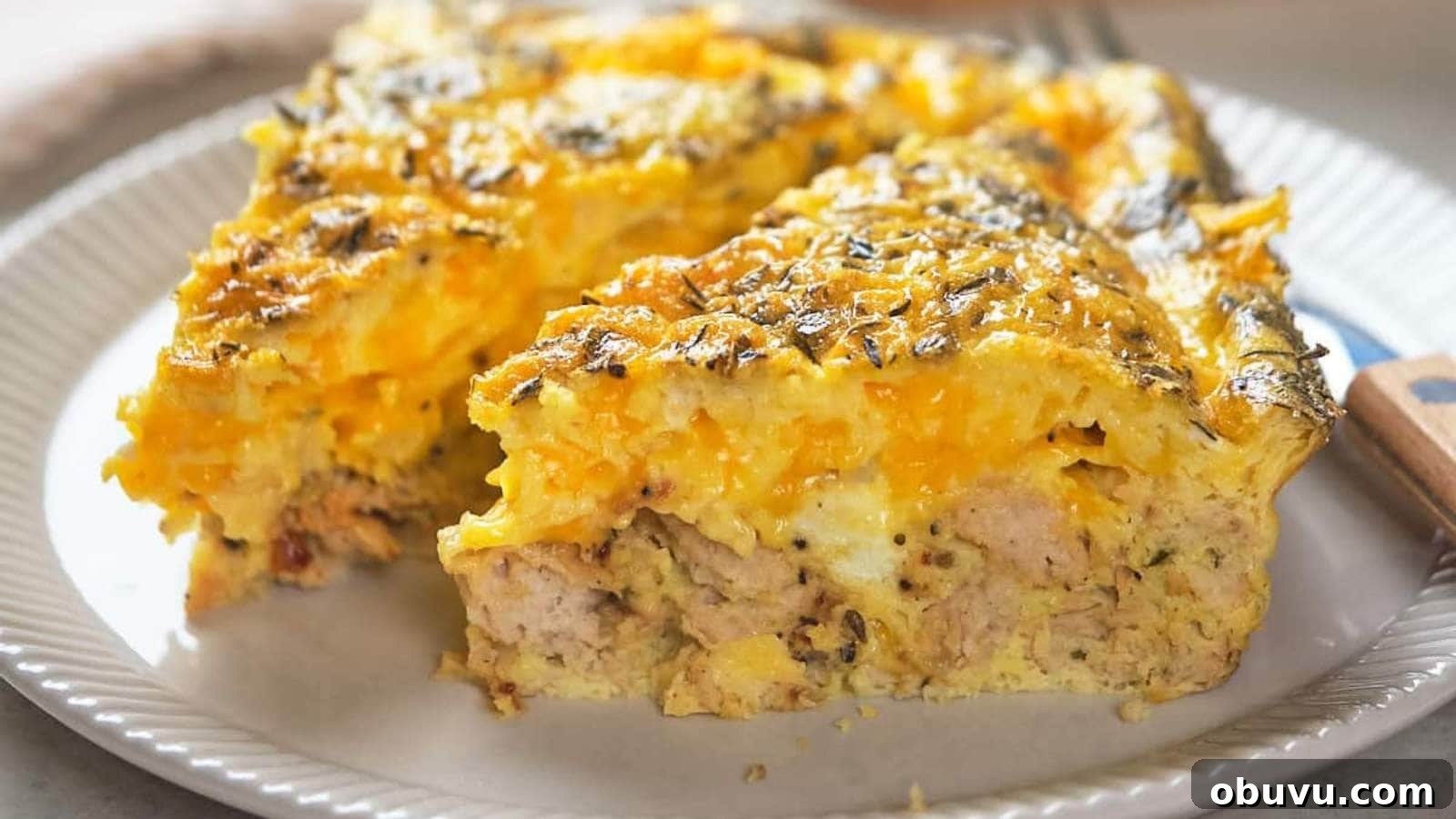19 Cozy Low-Carb Breakfasts You’ll Crave Every Morning 6 A close-up of two slices of a savory breakfast casserole.