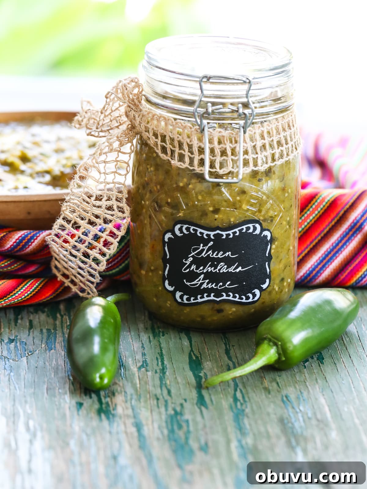 Homemade Salsa Verde Enchilada Sauce Recipe 4 Green enchilada sauce in a clamp jar with peppers