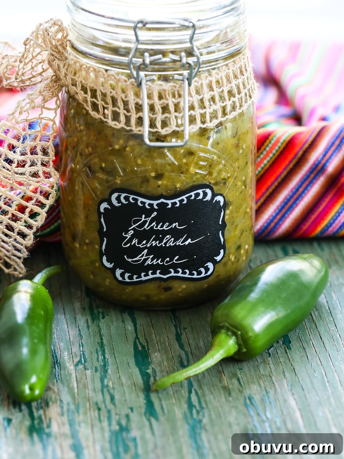 Homemade Salsa Verde Enchilada Sauce Recipe 6 Green enchilada sauce in a clamp jar with a label