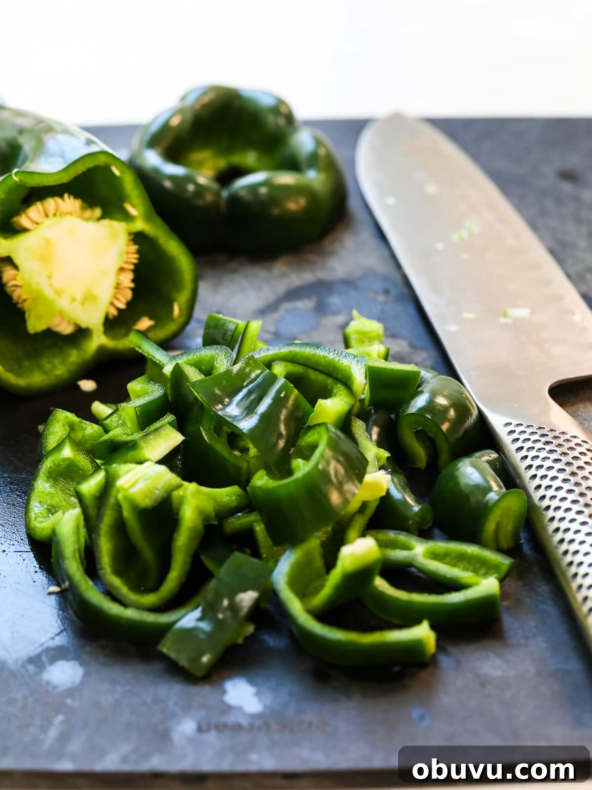 Homemade Salsa Verde Enchilada Sauce Recipe 8 Chopping Pasilla peppers