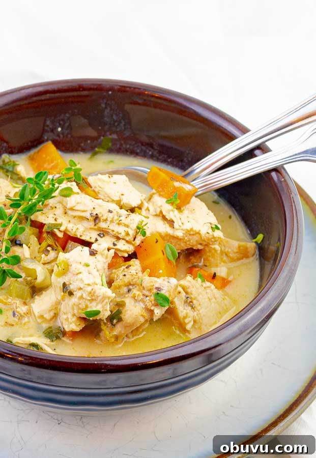 Creamy Turkey and Chicken Soup Recipe for Comforting Meals 6 brown bowl of Cream of Turkey (or Chicken) Soup Recipe on white plate