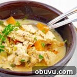 Creamy Turkey and Chicken Soup Recipe for Comforting Meals 8 brown bowl of Cream of Turkey (or Chicken) Soup Recipe on white plate