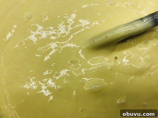 Keep stirring and whisking the batter until bubbly.