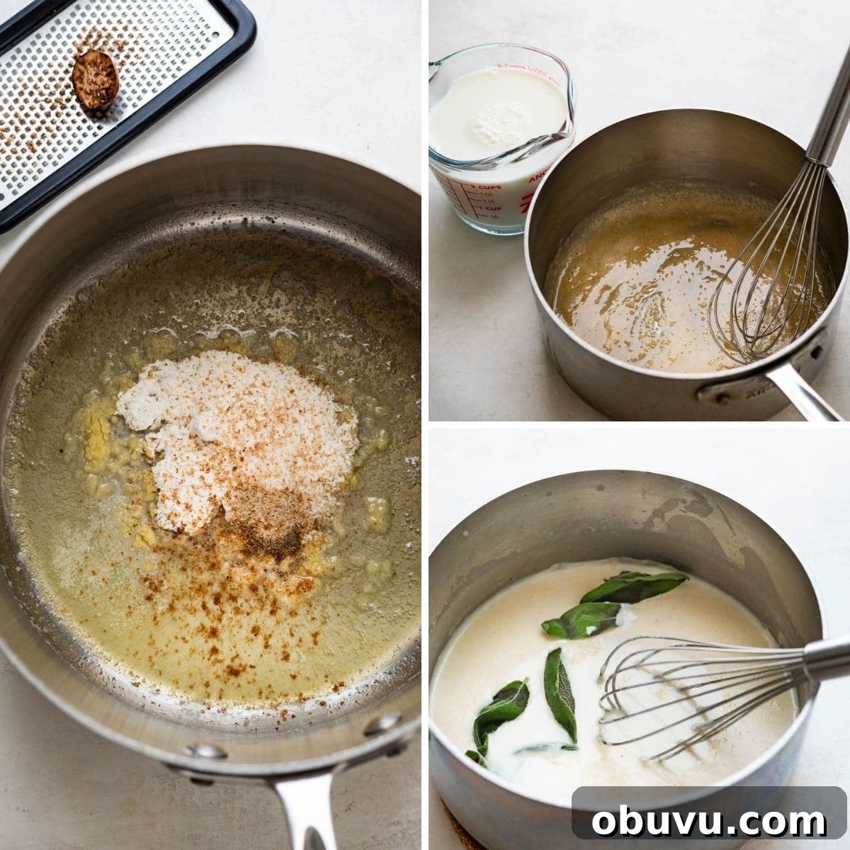 Creamy Butternut Squash Lasagna with Sage and Ricotta 4 assembling the sage bechamel sauce.