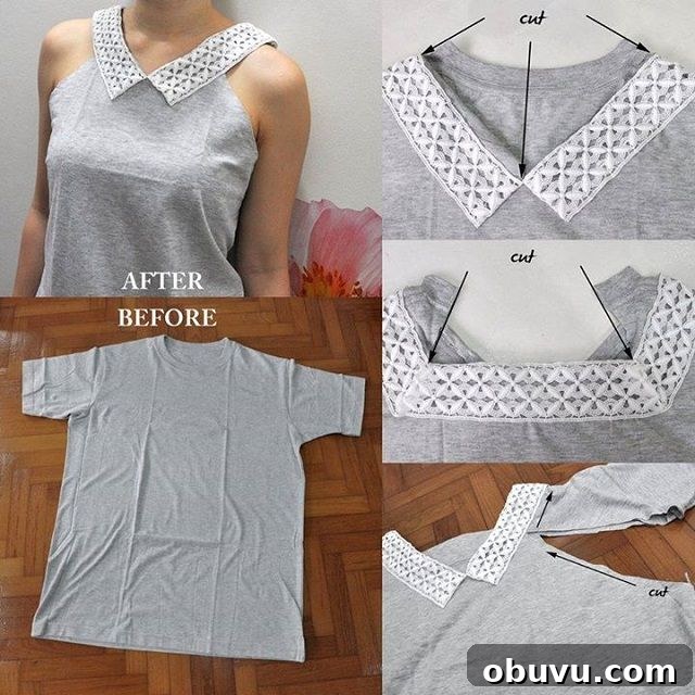 37 Creative DIY T-Shirt Ideas to Upgrade Your Wardrobe 23 Sassy Collar On A Plain T-Shirt