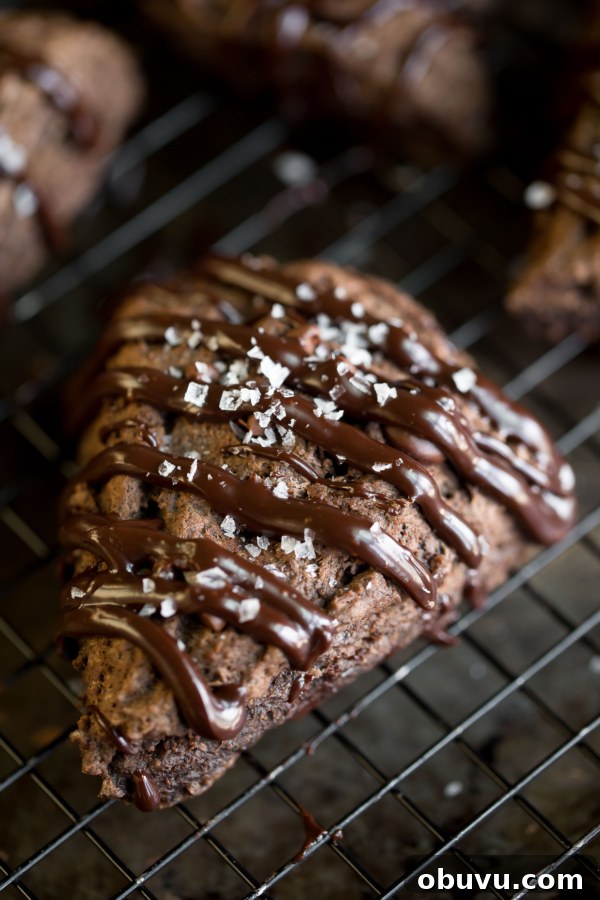 Triple Chocolate Scones with chocolate glaze and flaked sea salt