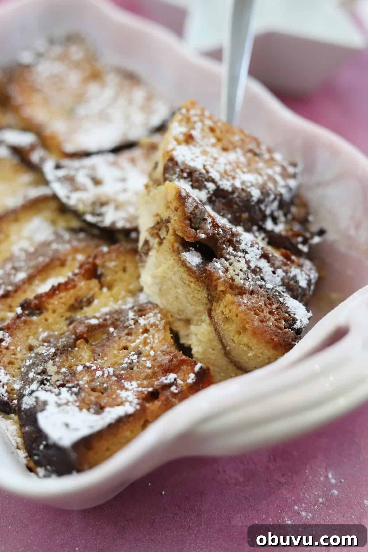 A gluten free panettone bread and butter pudding.