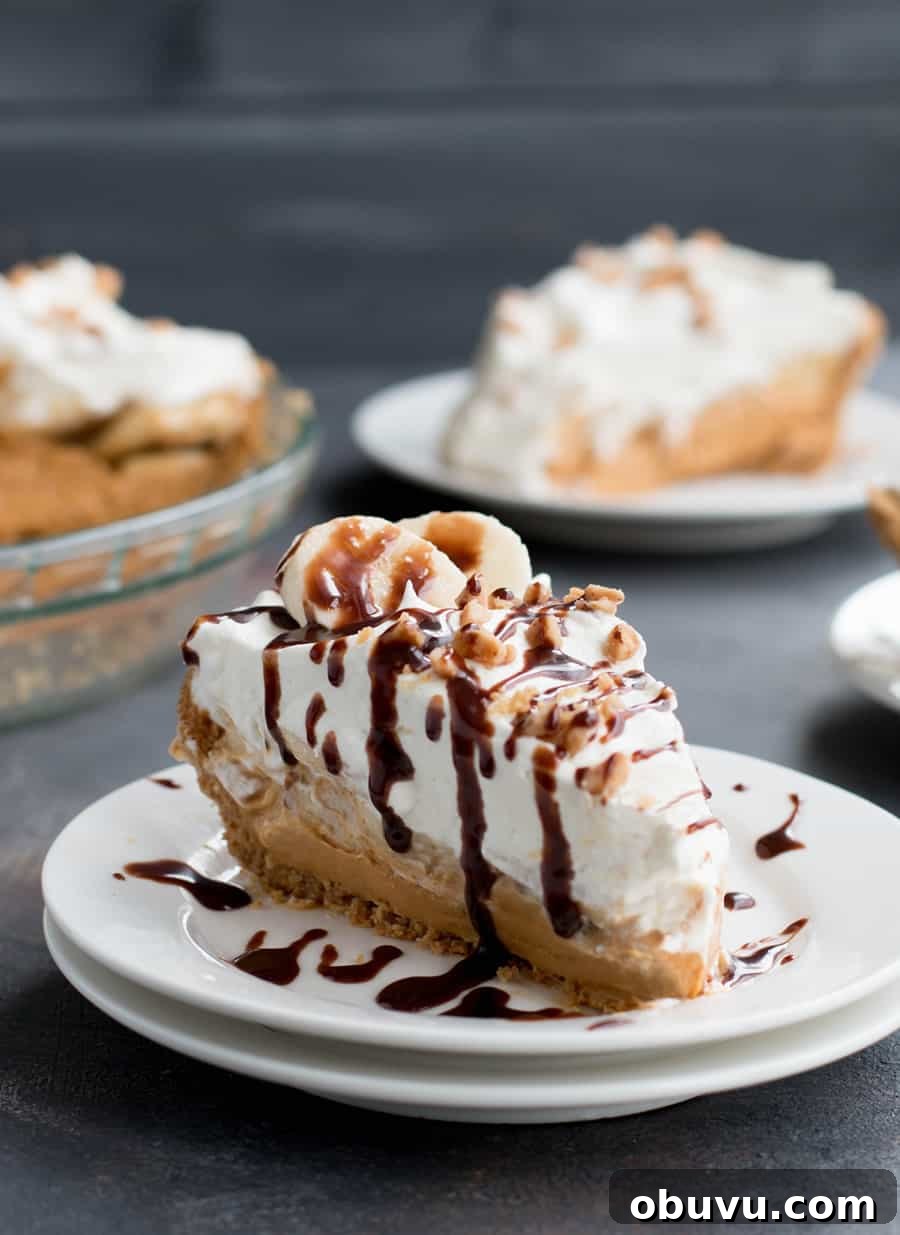 Easy Banoffee Cream Pie pairs the short cut of dulce de leche with the twist of adding cream cheese. A drizzle of Nutella syrup takes it over the top!