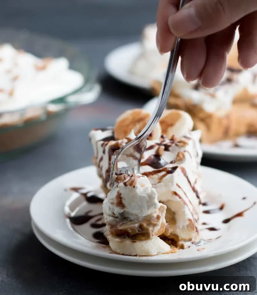Easy Banoffee Cream Pie pairs the short cut of dulce de leche with the twist of adding cream cheese. A drizzle of Nutella syrup takes it over the top!